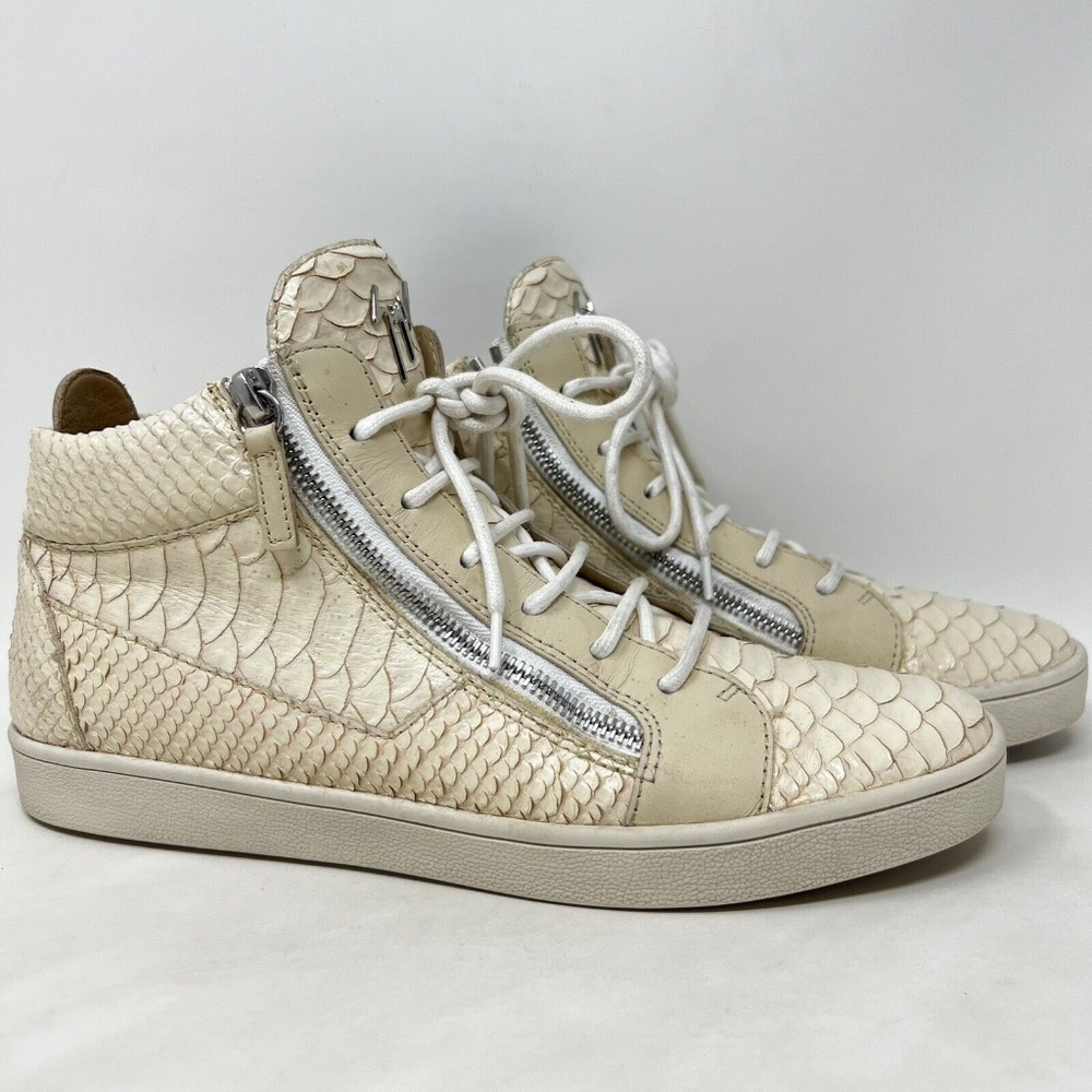 Giuseppe Zanotti Cream Python Embossed Leather Double Zip High Top Sneakers 40